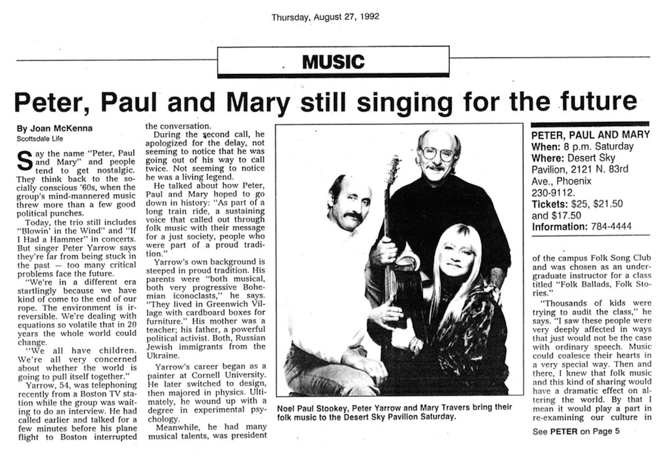 Peter, Paul and Mary Still Singing for the Future